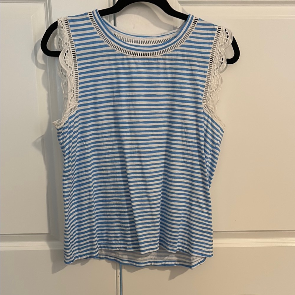 Lilly Pulitzer Blue and White Striped Lace Trim Top
